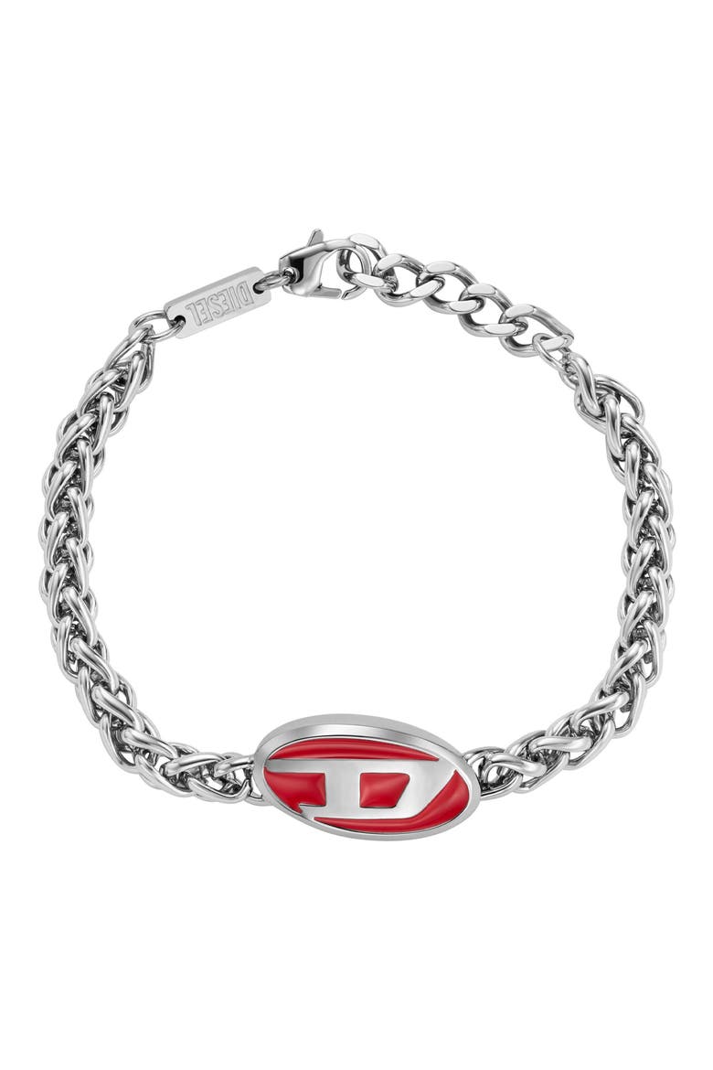 Oval D Enamel Chain Bracelet, Main, color, SILVER/ RED