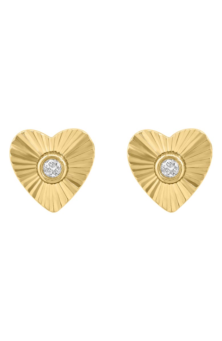 EFFY 14K Yellow Gold Diamond Heart Stud Earrings, Alternate, color, Yellow