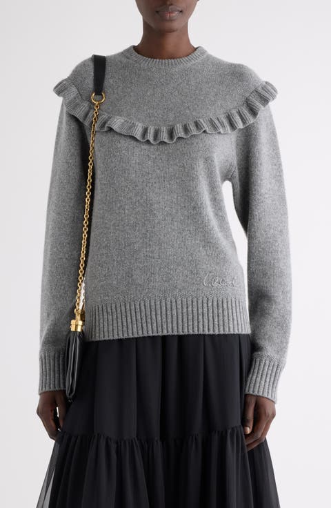 Ruffle Trim Wool & Cashmere Sweater