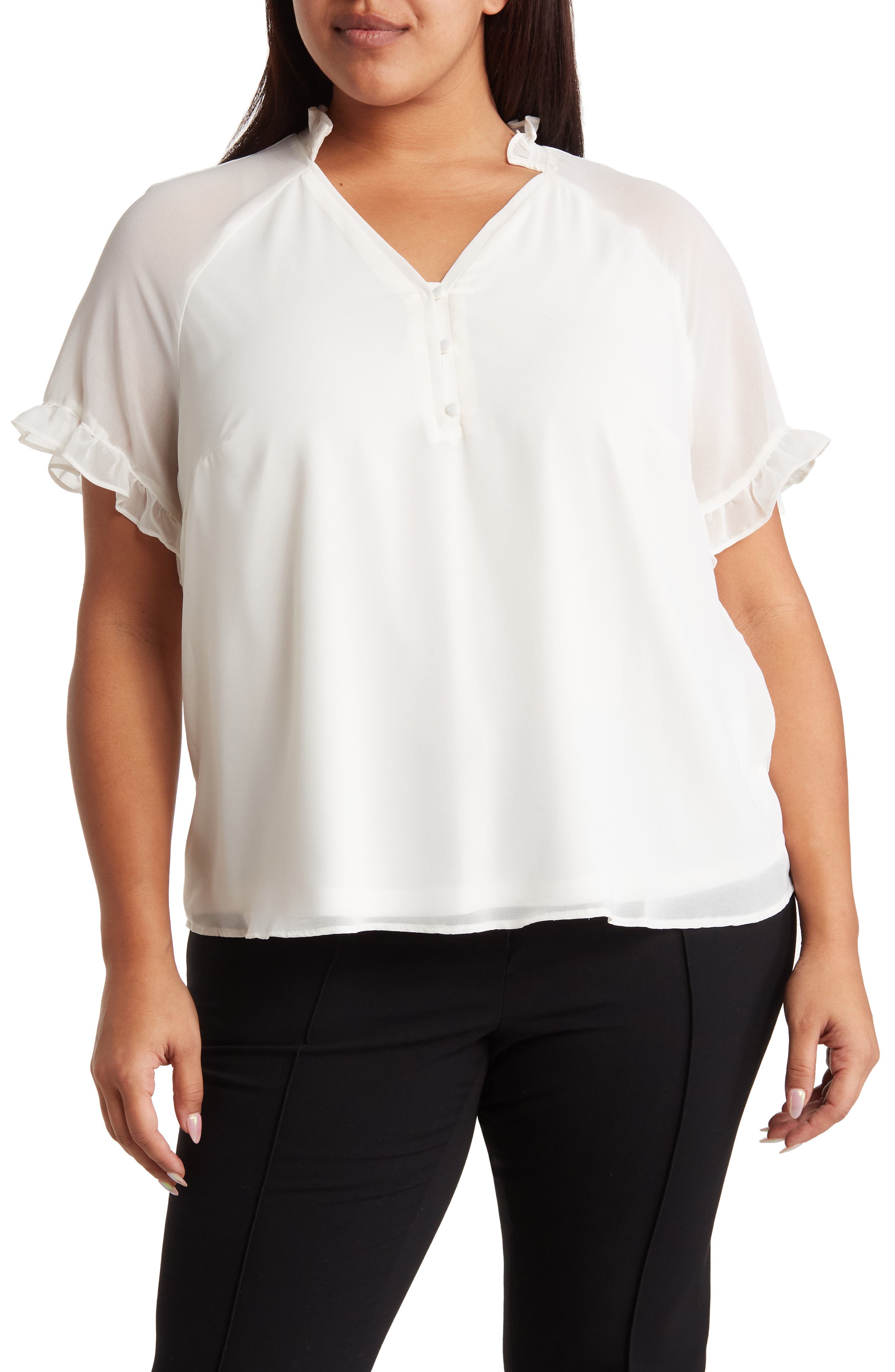 CeCe Short Sleeve Ruffle Trim Blouse (Women) | Nordstromrack