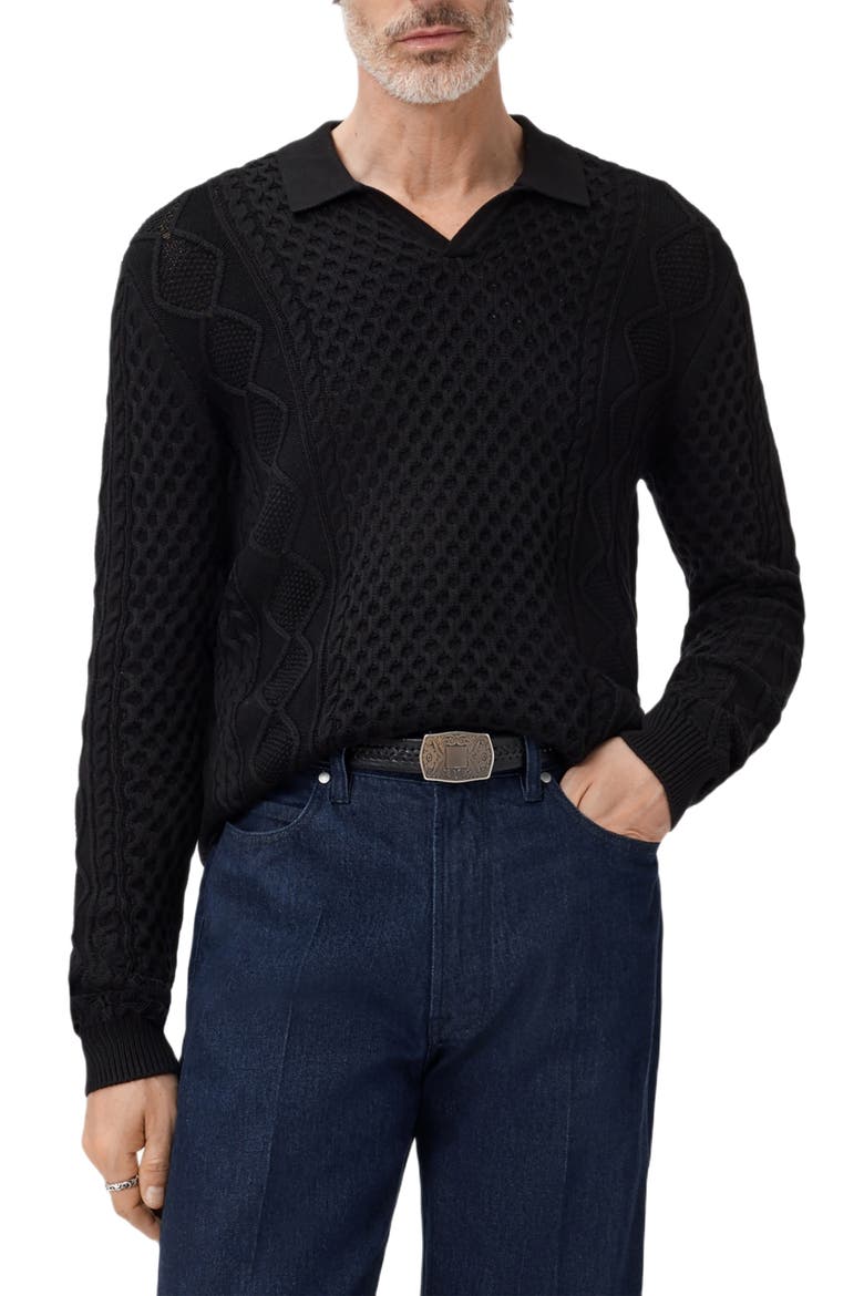 Haynes Organic Cotton Johnny Collar Sweater, Main, color, BLACK