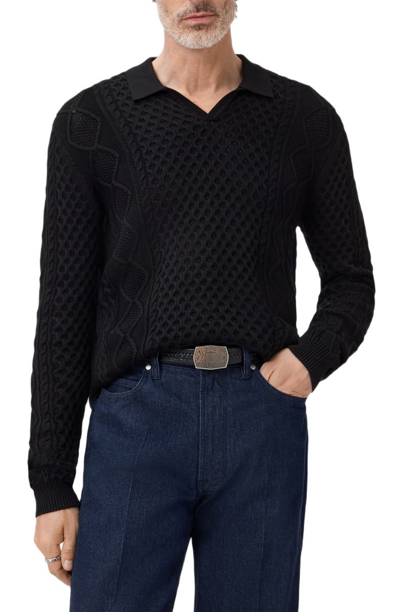 John Varvatos Haynes Organic Cotton Johnny Collar Sweater, Main, color, Black