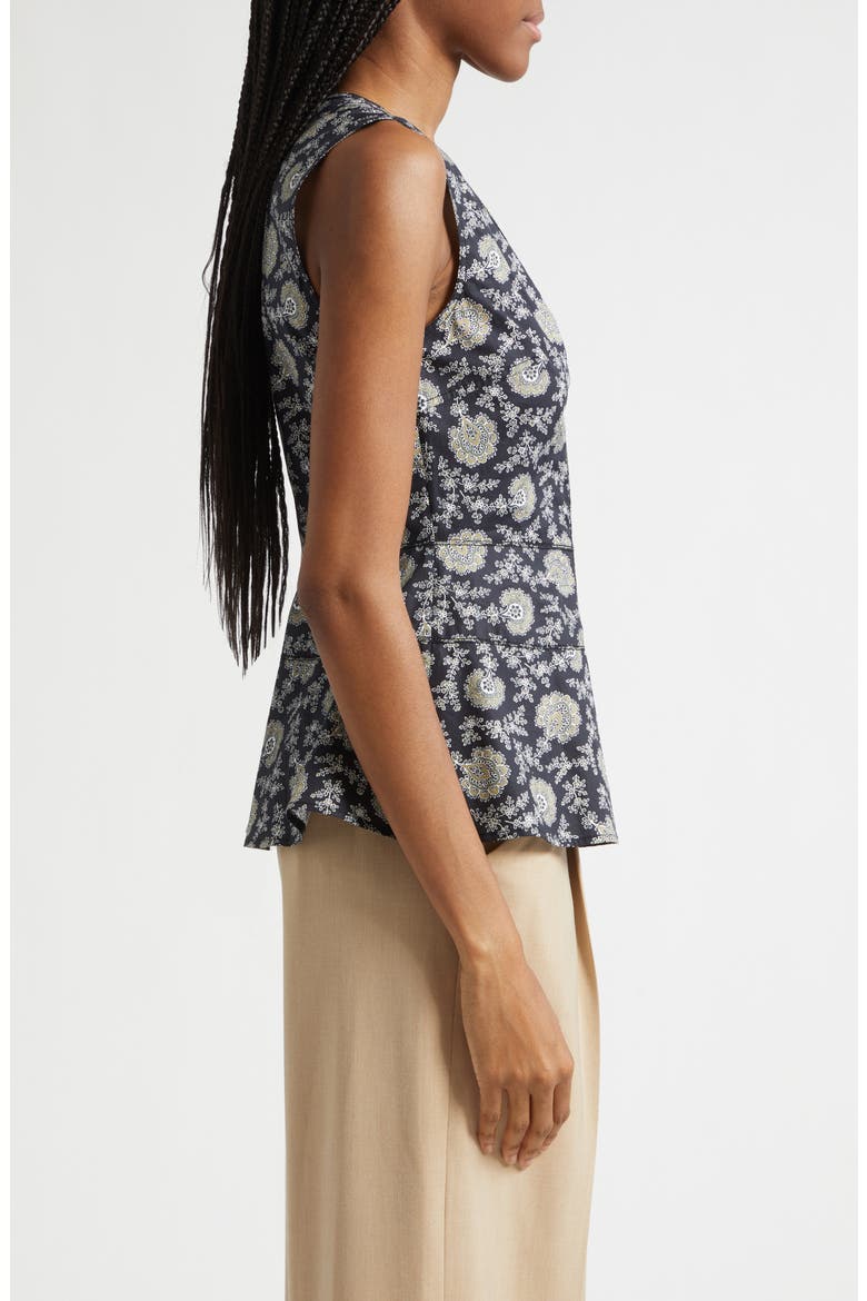 Nickelby Stretch Cotton Peplum Top, Alternate, color, BLACK/ CAMEL/ GREEN MULTI