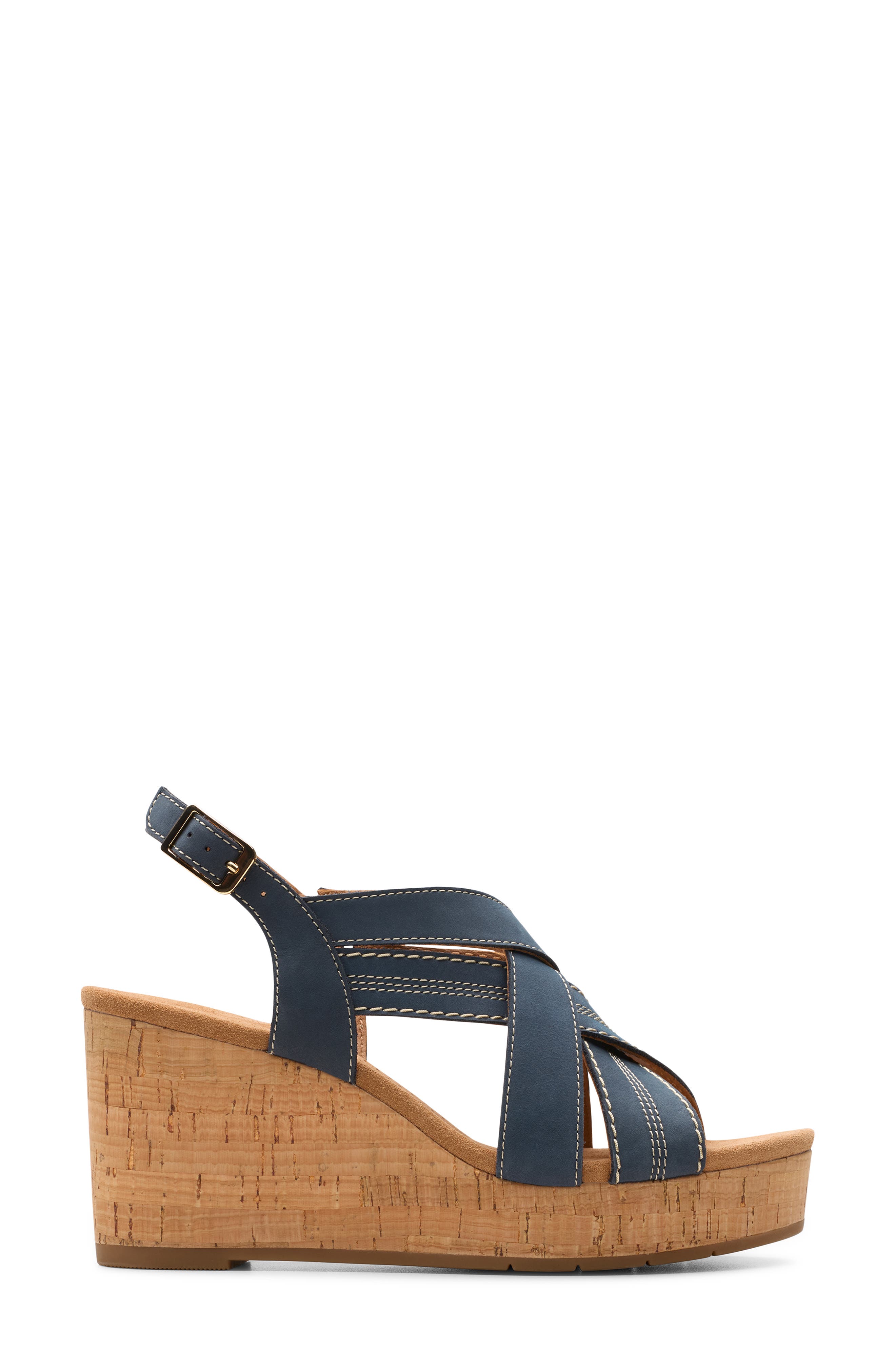 Clarks<sup>®</sup> Sabina Wedge Slingback Sandal, Alternate, color, Navy Nubuck
