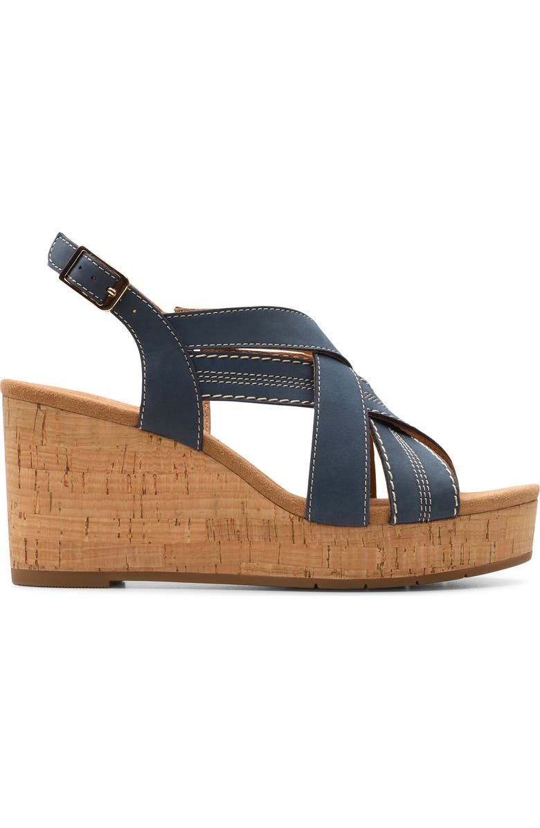 Clarks<sup>®</sup> Sabina Wedge Slingback Sandal, Alternate, color, Navy Nubuck