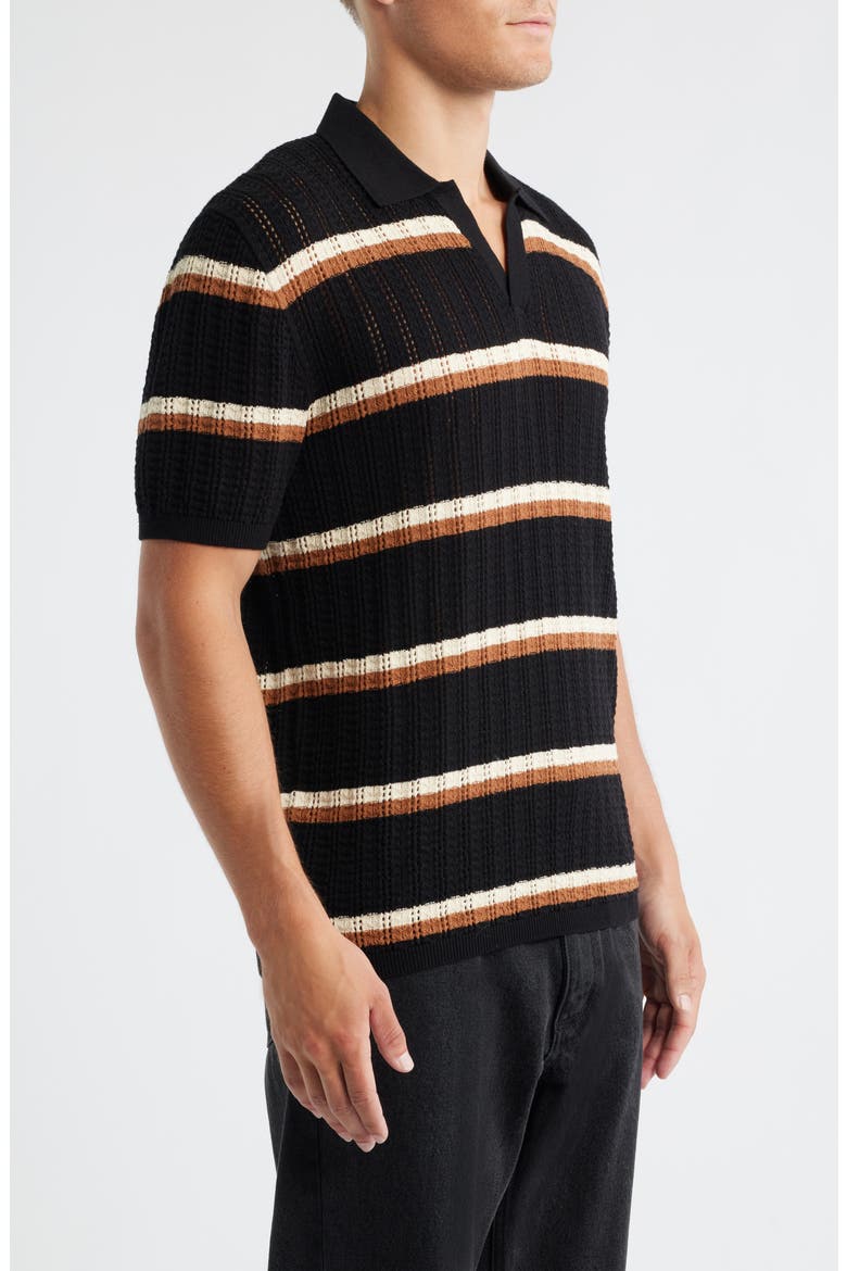 Tessaro Stripe Open Knit Polo, Alternate, color, BLACK