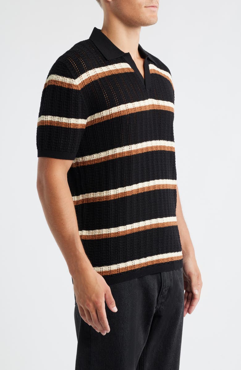 Percival Tessaro Stripe Open Knit Polo, Alternate, color, Black