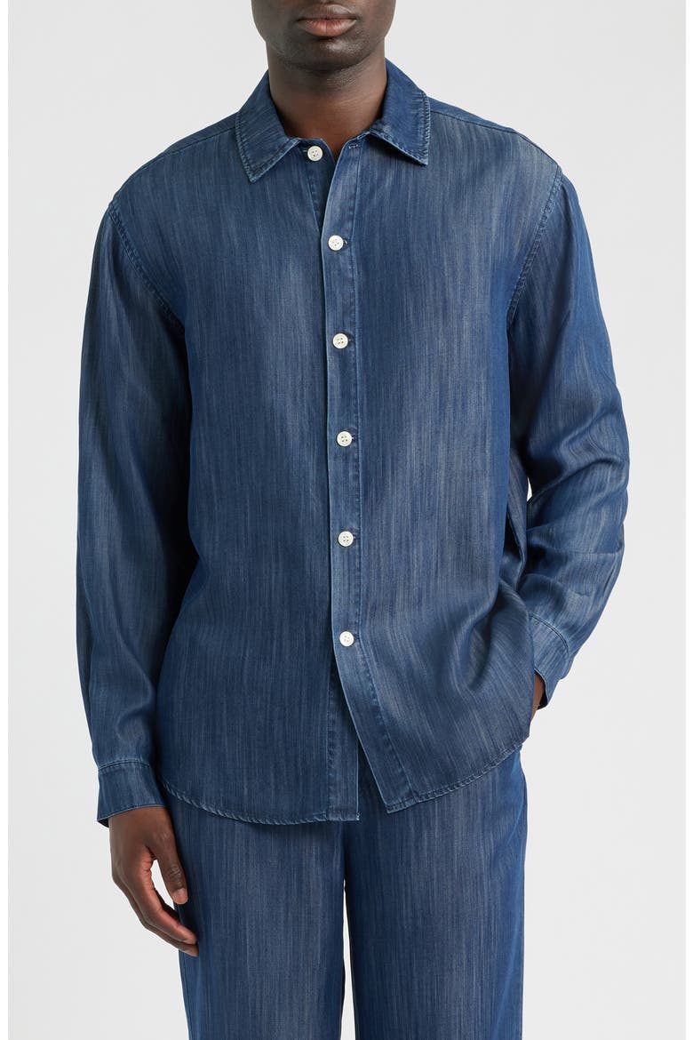 Featherweight Denim Button-Up Shirt, Main, color, DARK WASH 1