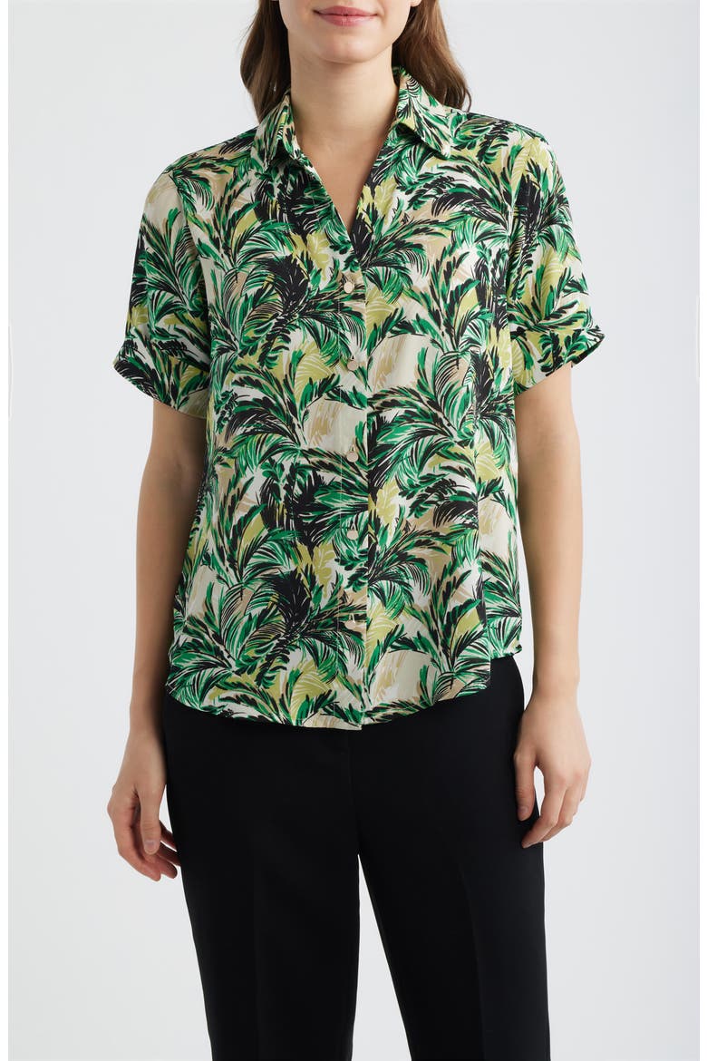 Tropical Print Short Sleeve Button-Up Shirt, Main, color, TROPICAL GREEN MULTI