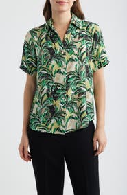 AK ANNE KLEIN Tropical Print Short Sleeve Button-Up Shirt