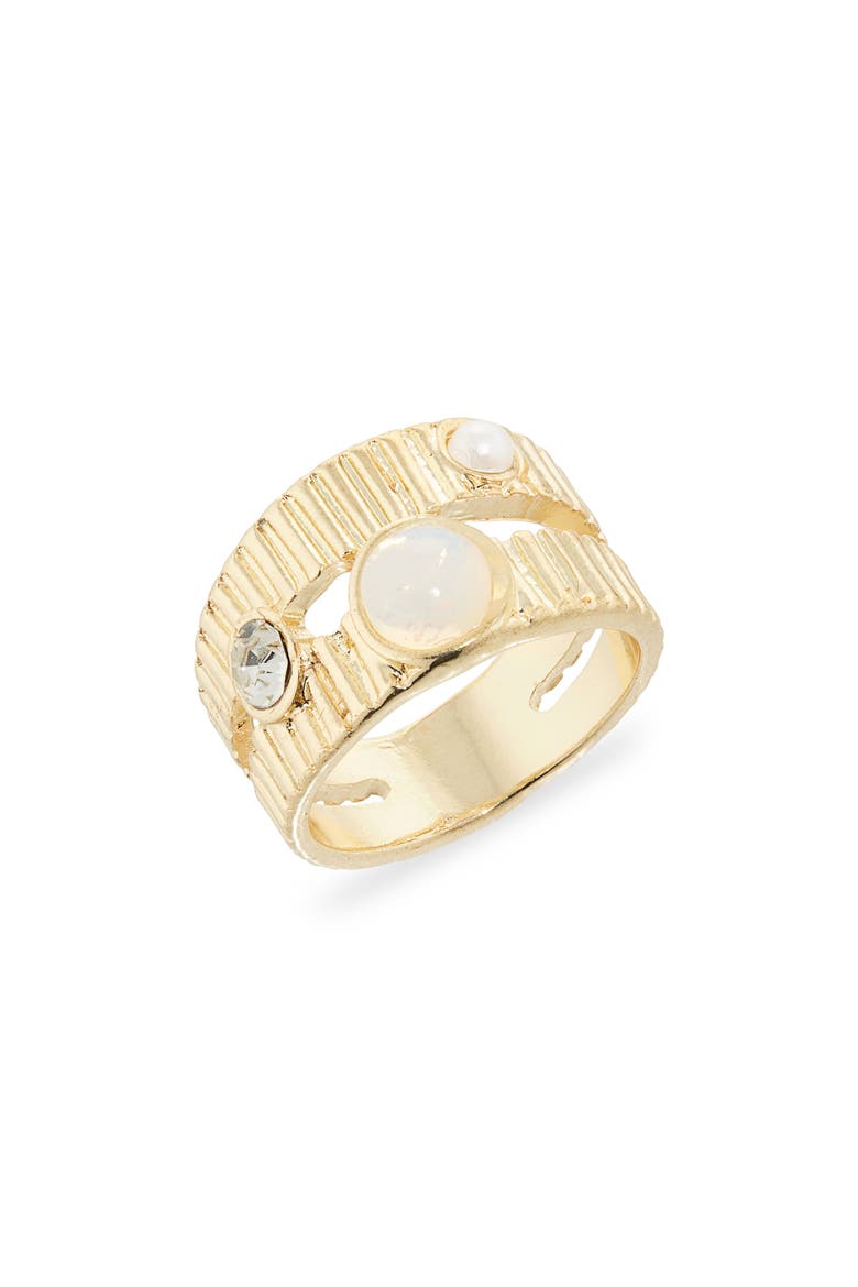 Crystal Ribbed Double Band Ring, Main, color, CLEAR- WHITE- GOLD
