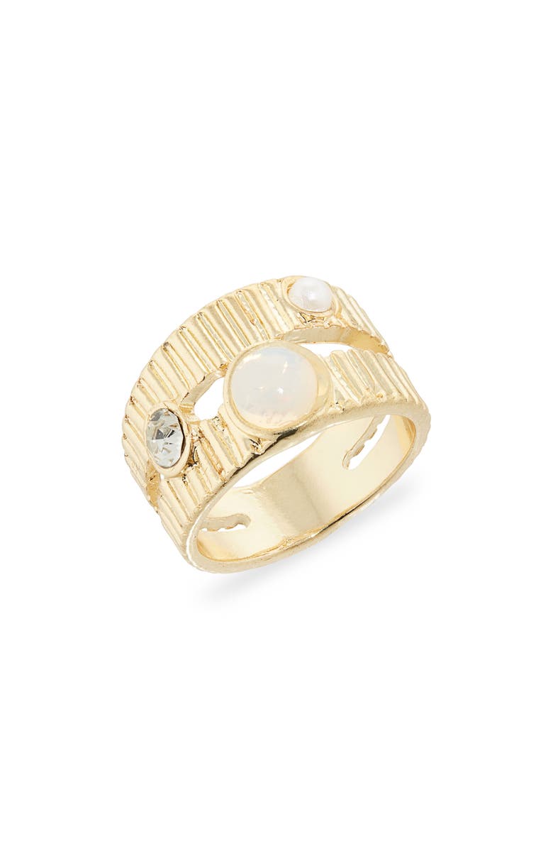 NORDSTROM RACK Crystal Ribbed Double Band Ring, Main, color, Clear- White- Gold