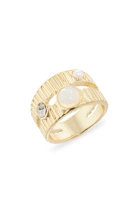 Crystal Ribbed Double Band Ring