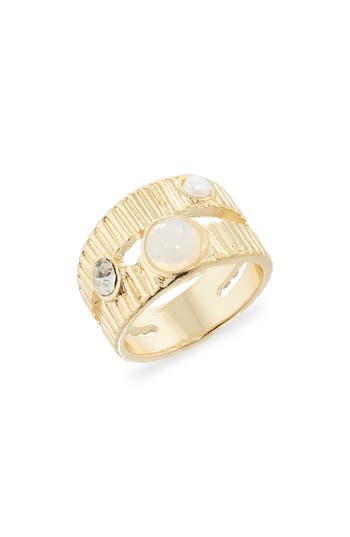 Nordstrom Rack Crystal Ribbed Double Band Ring In Multi