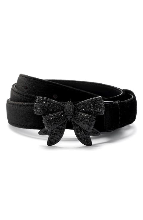 Crystal Embellished Bow Velvet Belt