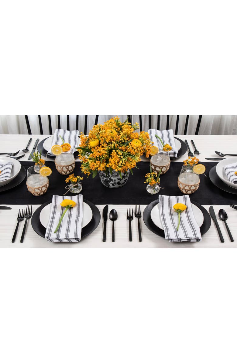 Solino Home Linen Table Runner for Dining Table, Holiday and Everyday Table Decor - Classic Hemstitch, Alternate, color, Black
