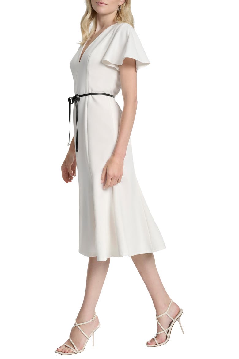Flutter Sleeve Tie Belt Midi Dress, Alternate, color, IVORY