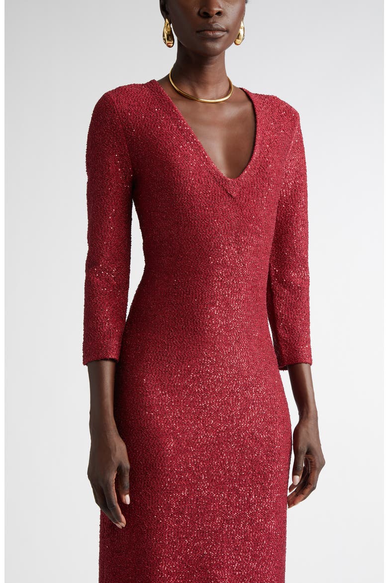 Sequin Metallic V-Neck Knit Gown, Alternate, color, HAUTE RED