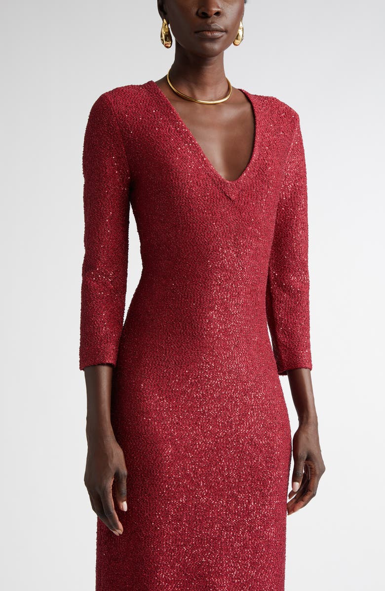 St. John Collection Sequin Metallic V-Neck Knit Gown, Alternate, color, 