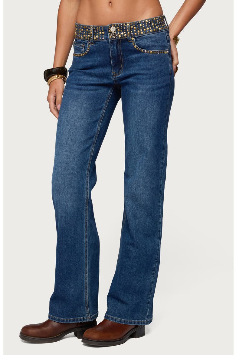 Studded Low Rise Straight Leg Jeans, Alternate, color, BLUE-WASHED