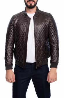 VELLAPAIS Quilted Leather Bomber Jacket