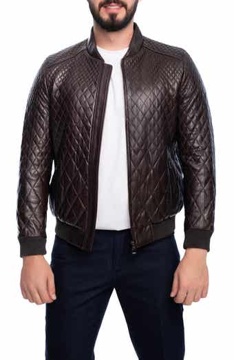 VELLAPAIS Quilted Leather Bomber Jacket