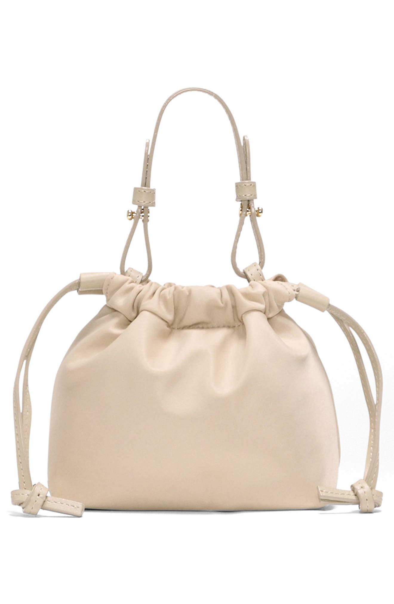 Waverly Bebe Leather Trim Drawstring Bag, Alternate, color, SAND