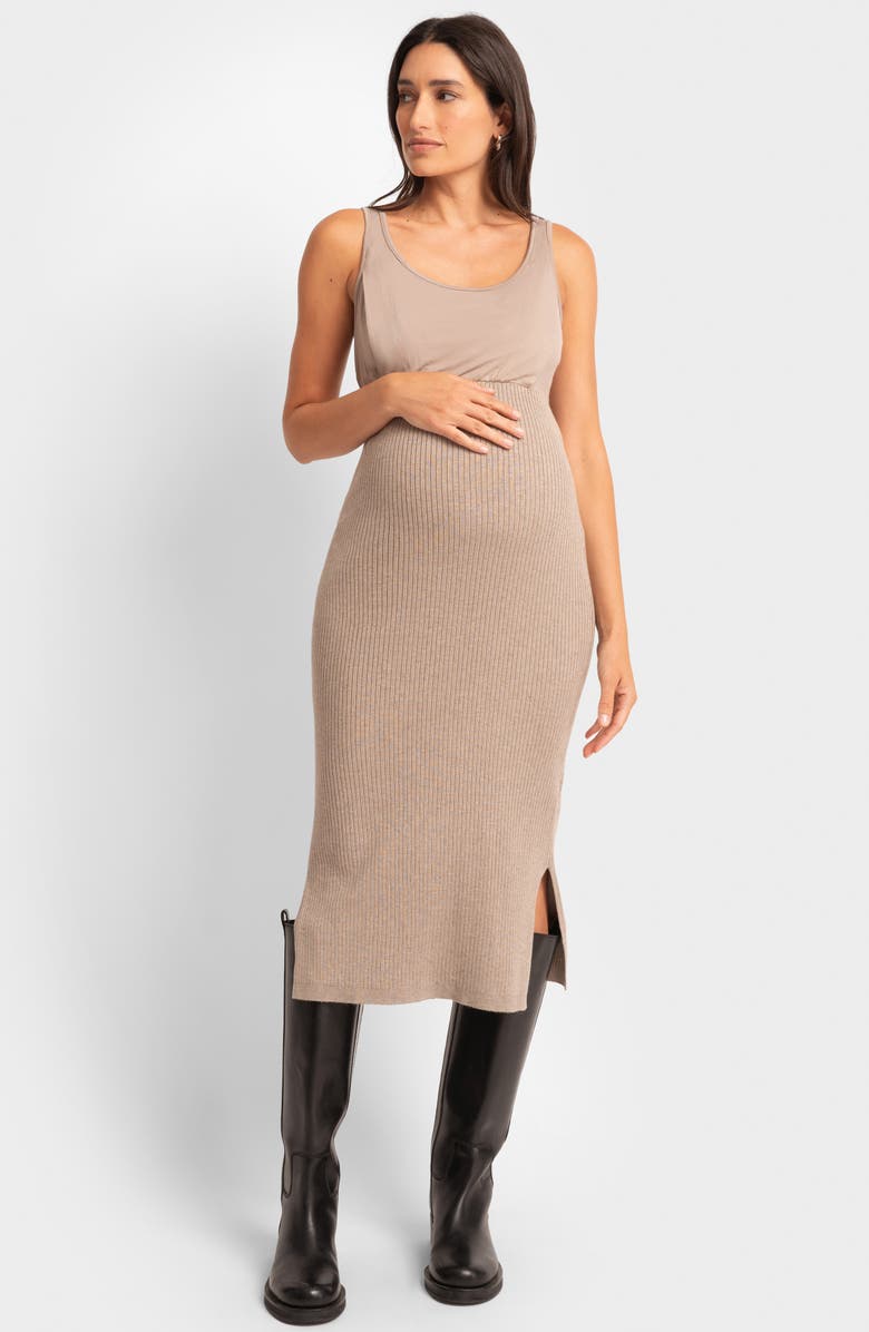 Seraphine Layered Rib Long Sleeve Maternity/Nursing Sweater Dress, Alternate, color, Open White