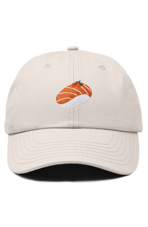 Dalix Salmon Sushi Embroidered Dad Cap In Beige