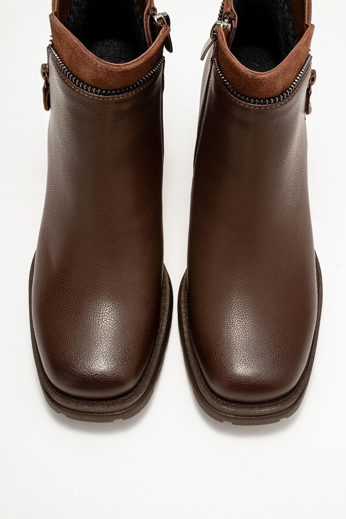 Parly Zip-Block Heel Boot, Alternate, color, Brown Faux Leather
