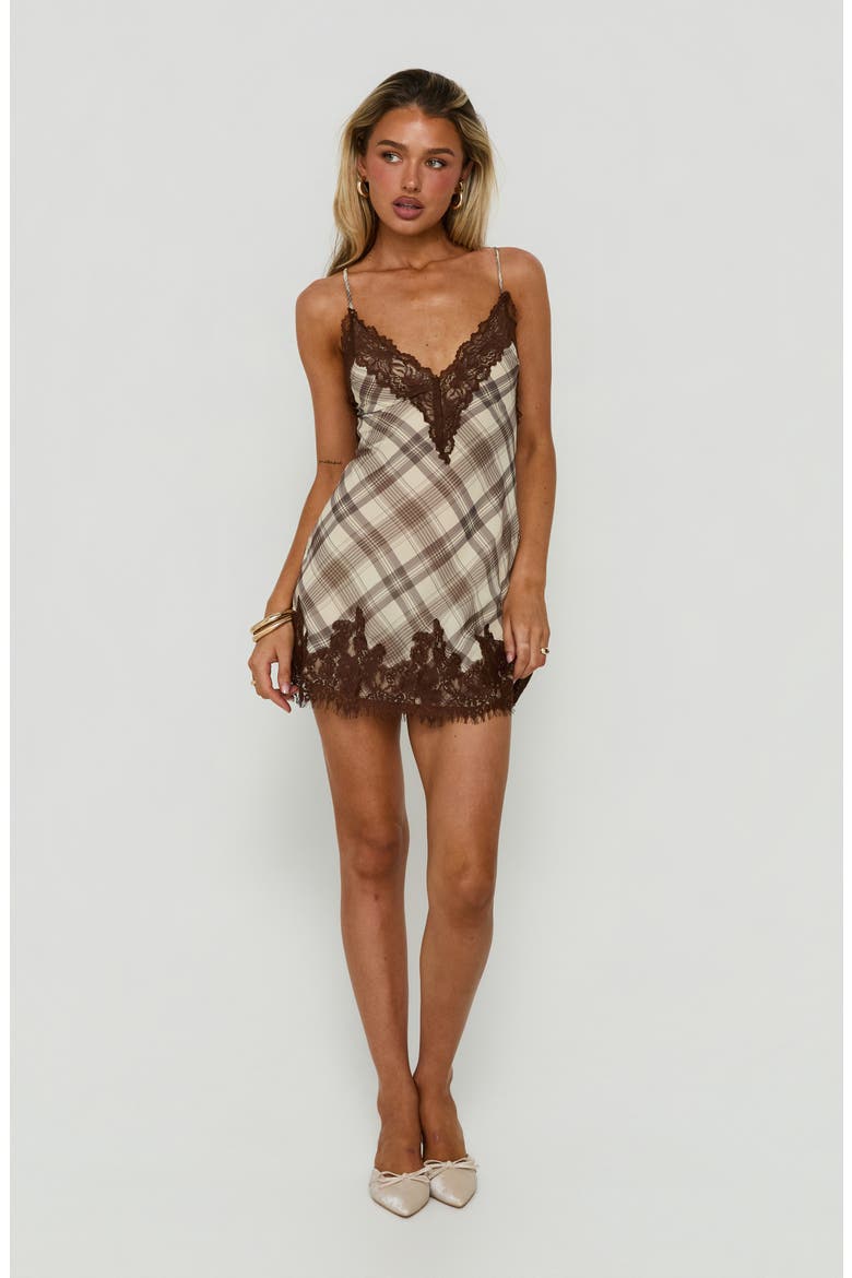 Call My Lover Lace Slip Minidress, Alternate, color, BROWN CHECK