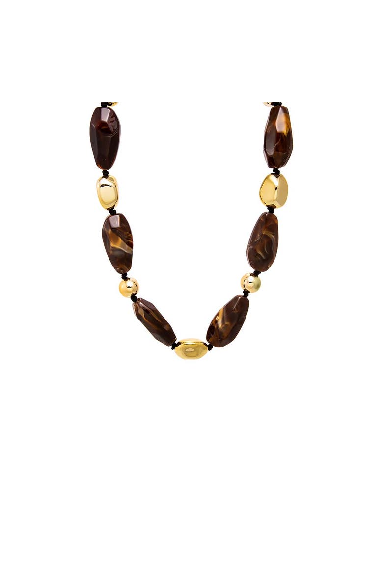 BY ADINA EDEN Brown Marbled Beaded Necklace with Gold, Main, color, Brown