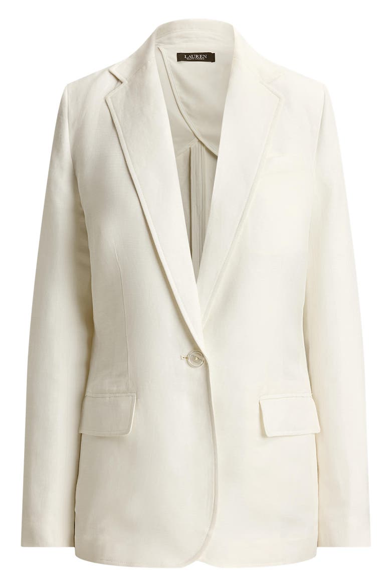 One-Button Linen Blend Blazer, Alternate, color, WHITE