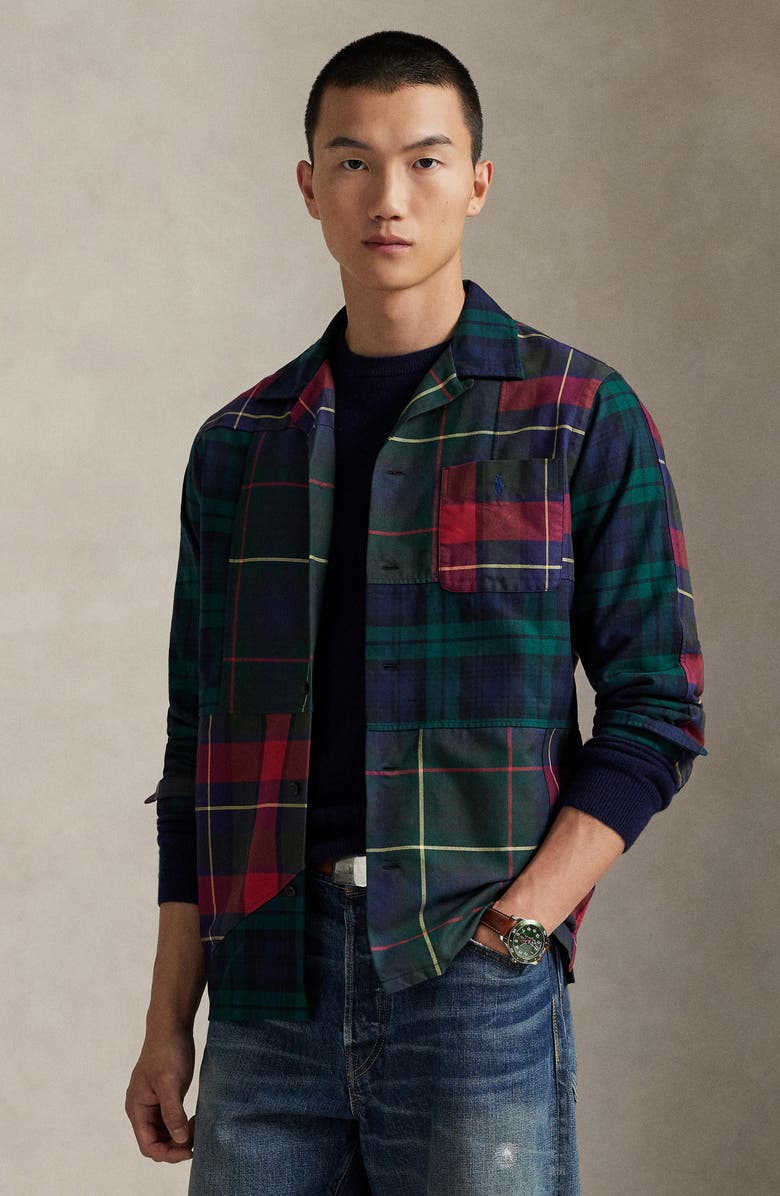 Polo Ralph Lauren Classic Fit Patchwork Oxford Camp Shirt, Alternate, color, Tartan Pieced Shirt