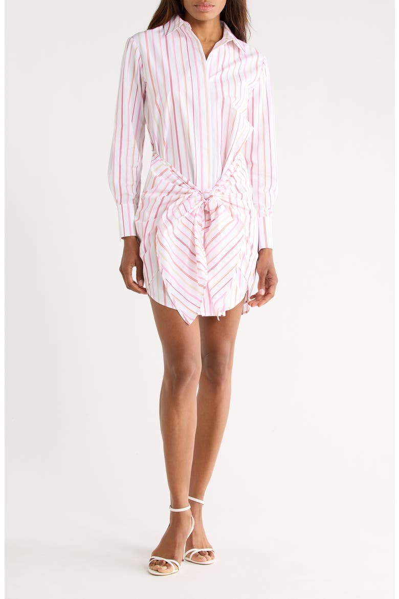 Trish Striped Long Sleeve Waist Tie Shirtdress, Main, color, WHITE/ PINK