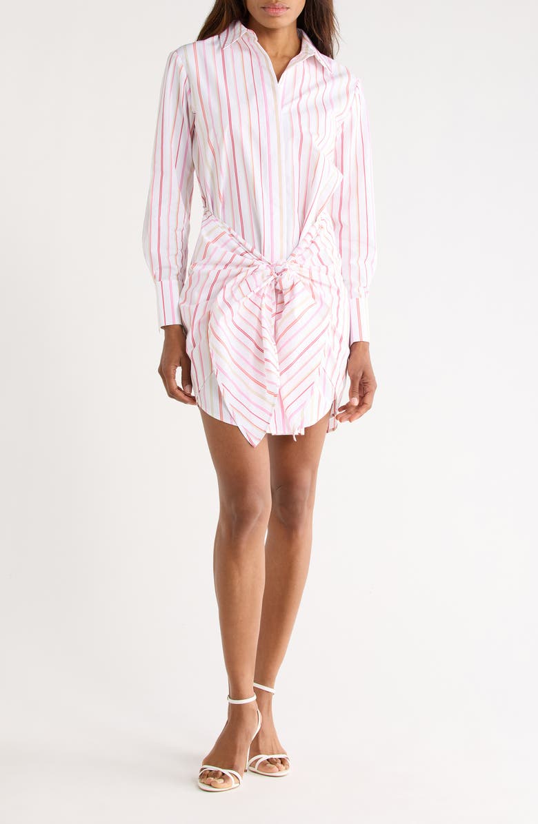 Derek Lam 10 Crosby Trish Striped Long Sleeve Waist Tie Shirtdress, Main, color, White/ Pink