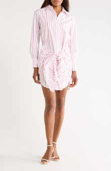 Derek Lam 10 Crosby Trish Striped Long Sleeve Waist Tie Shirtdress