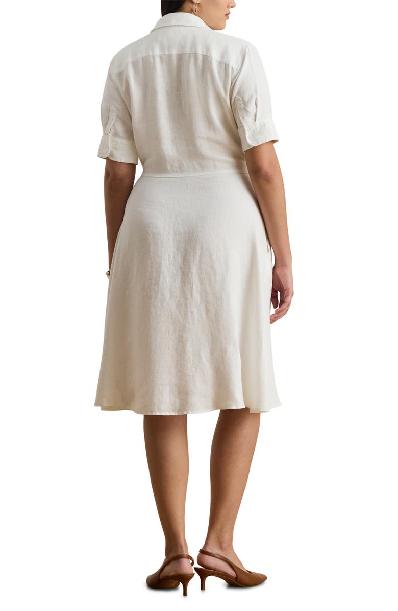 Lauren Ralph Lauren Tie Front Linen Shirtdress, Alternate, color, White
