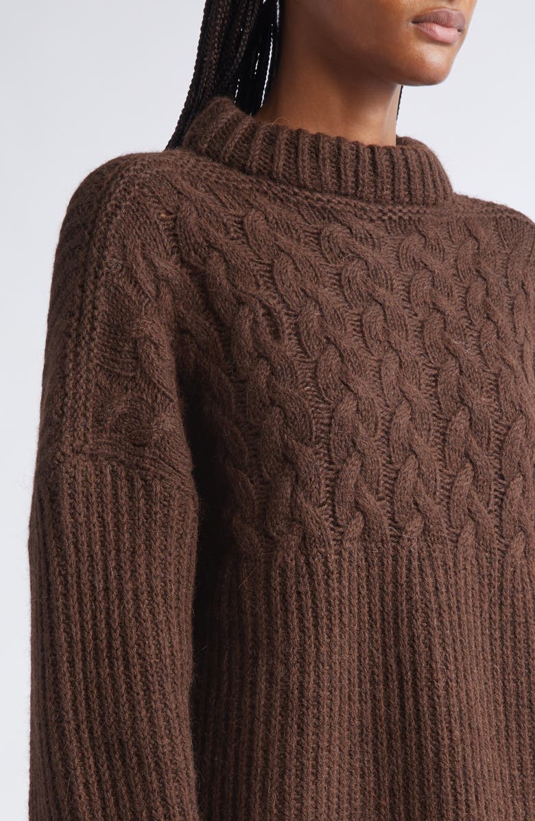 Cecilie Bahnsen Belinda Mixed Stitch Wool & Alpaca Sweater, Alternate, color, Brown