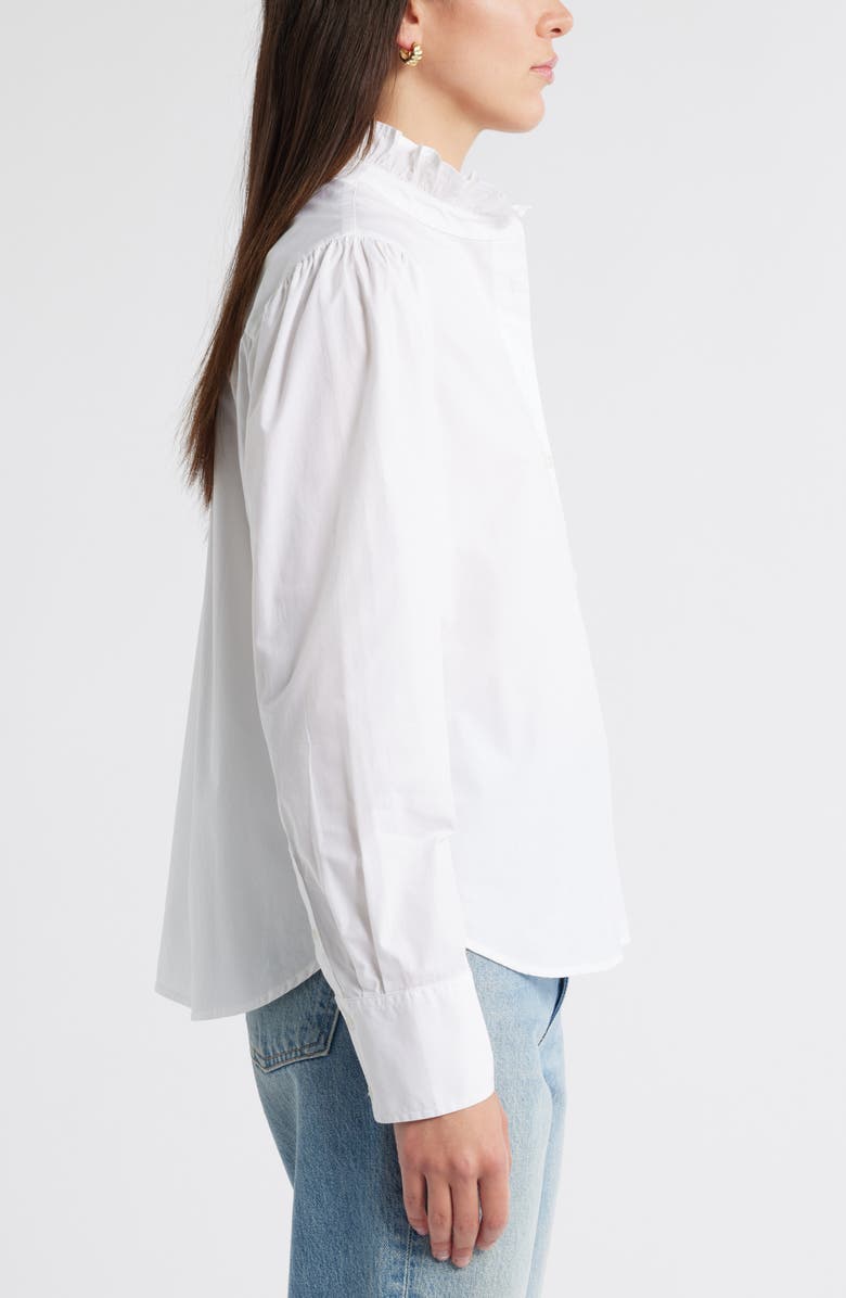Caslon<sup>®</sup> Ruffle Puff Sleeve Cotton Button-Up Shirt, Alternate, color, White