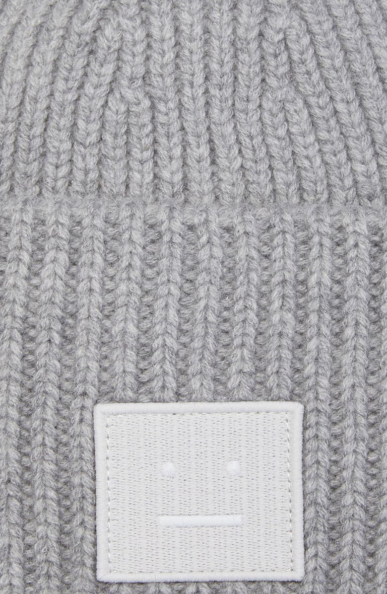 Acne Studios Pansy Face Patch Rib Wool Beanie, Alternate, color, Grey Melange