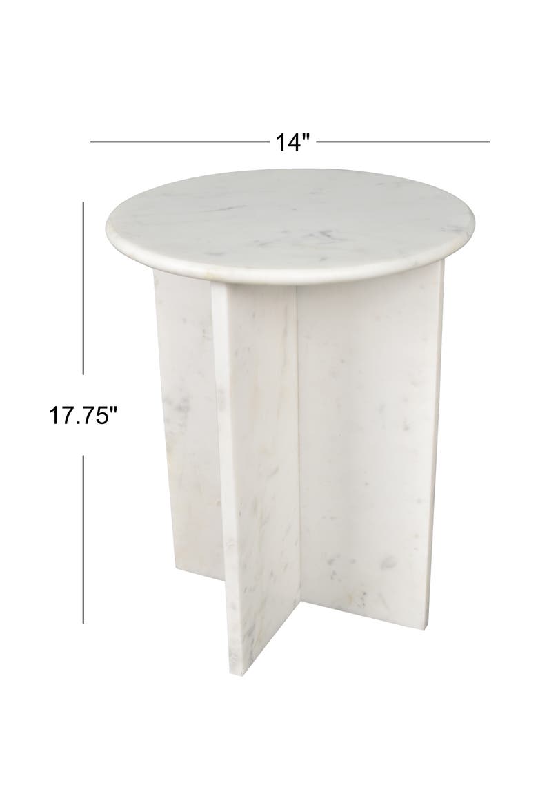 Javier Minimalist Round Solid Marble End Table, Geometric Cross Base Accent Side Table for Living Room Bedroom, Alternate, color, White