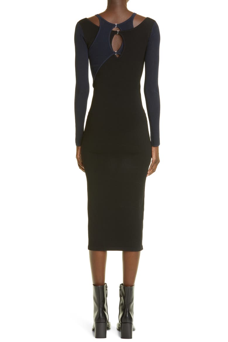 E-Hook Overlay Long Sleeve Midi Dress, Alternate, color, BLACK/ NAVY