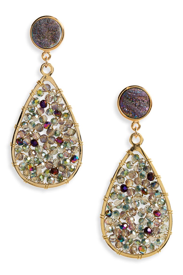 Drusy Crystal Teardrop Earrings, Main, color, BLUE
