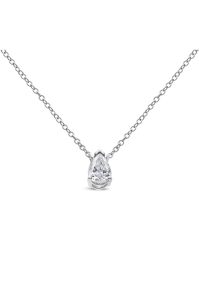 14K White Gold 1/3 Cttw Pear Shape Solitaire Diamond 18" Pendant Necklace, Main, color, White