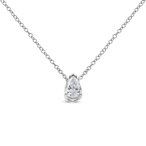 14K White Gold 1/3 Cttw Pear Shape Solitaire Diamond 18" Pendant Necklace