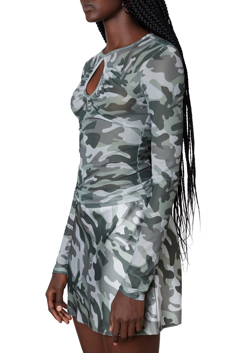 Nia Keyhole Mesh Long Sleeve Top, Alternate, color, Olive