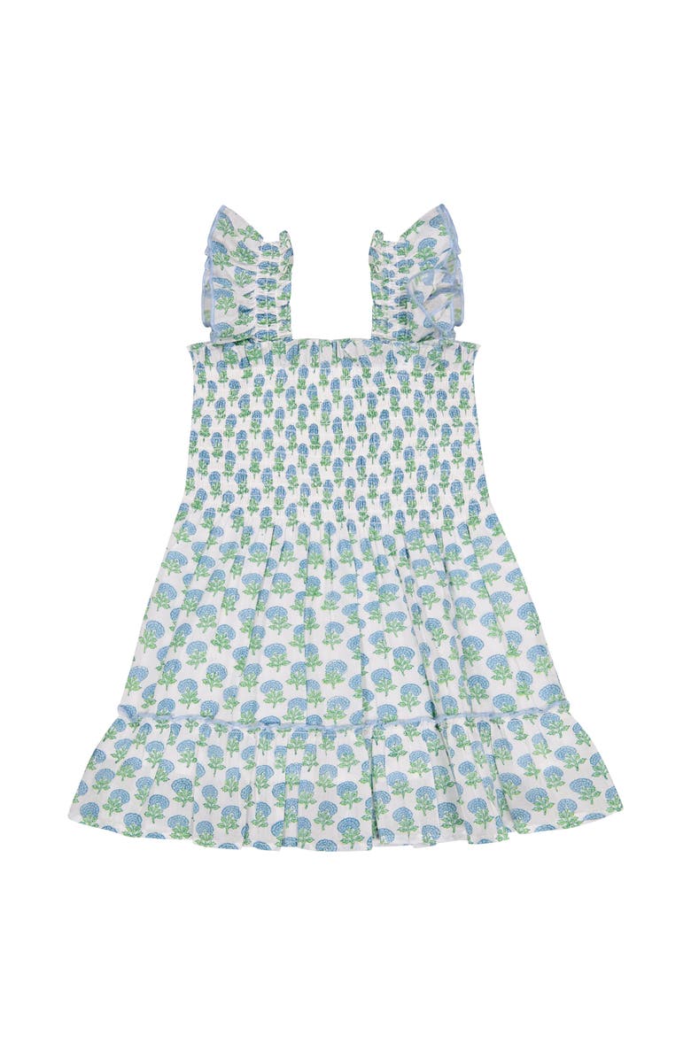 Mer St. Barth Mini Paloma Girl's Dress, Main, color, Aqua Floral Block Print