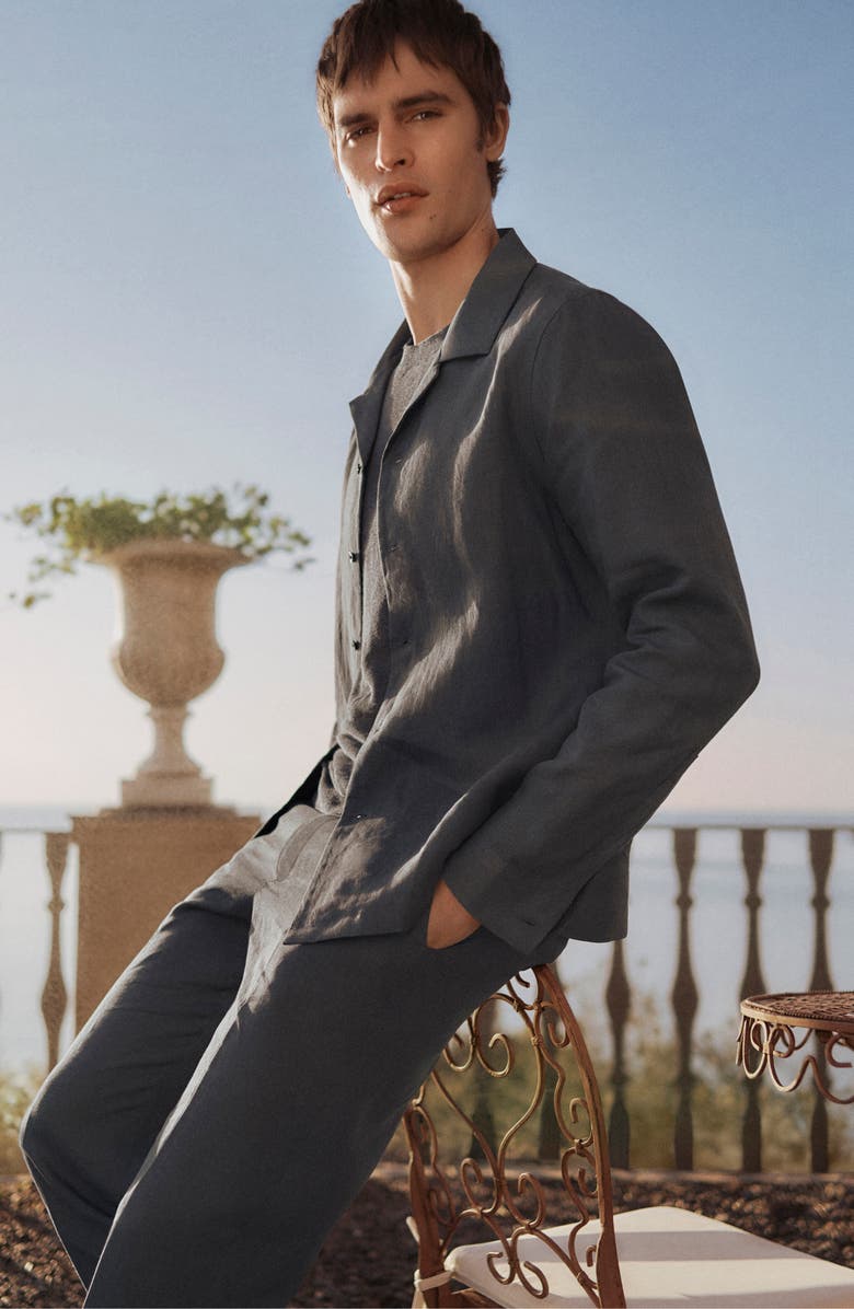 MANGO Long Sleeve Linen Camp Shirt, Alternate, color, 