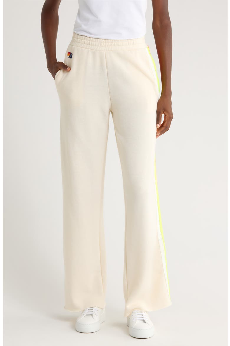 5-Stripe Wide Leg Sweatpants, Main, color, VINTAGE WHITE/ WHITE NEON